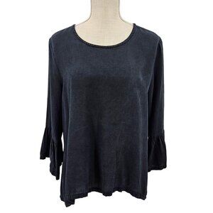 Bryn Walker Black Boxy Lagenlook Oversized Flared Sleeve Top Women's L Artsy